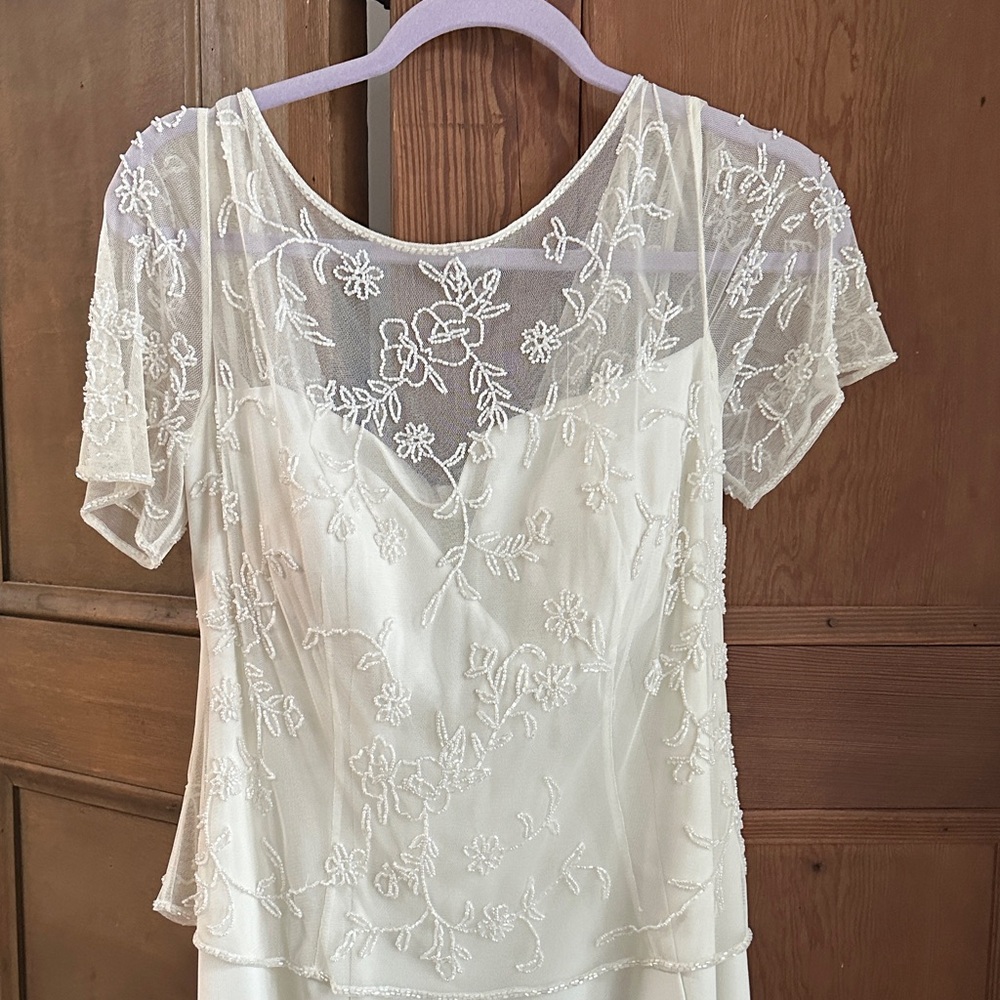 Elegant Vintage Ivory Lace Overlay Formal Dress by Cachet Sz 10
